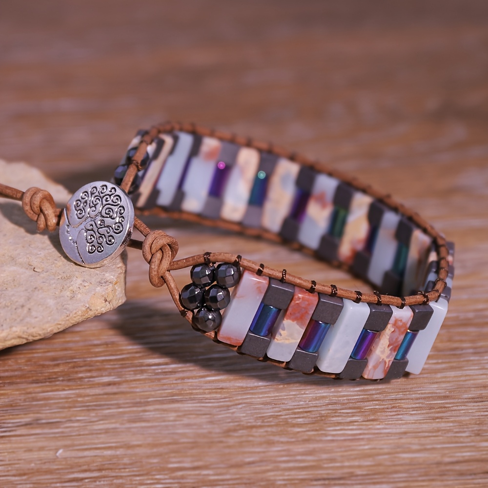 Handcrafted Natural Stone Box Chain Bracelet, Unisex